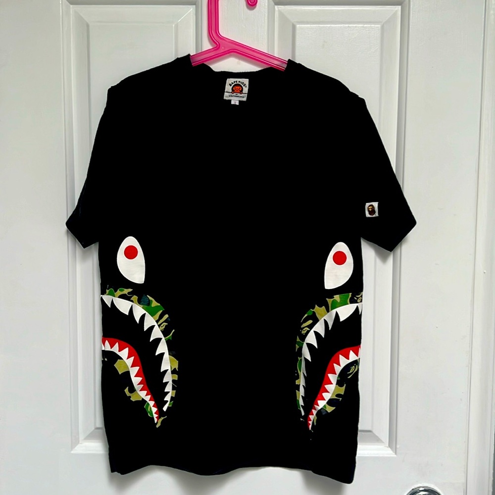 Bape shark camo shirt size 150 kids.